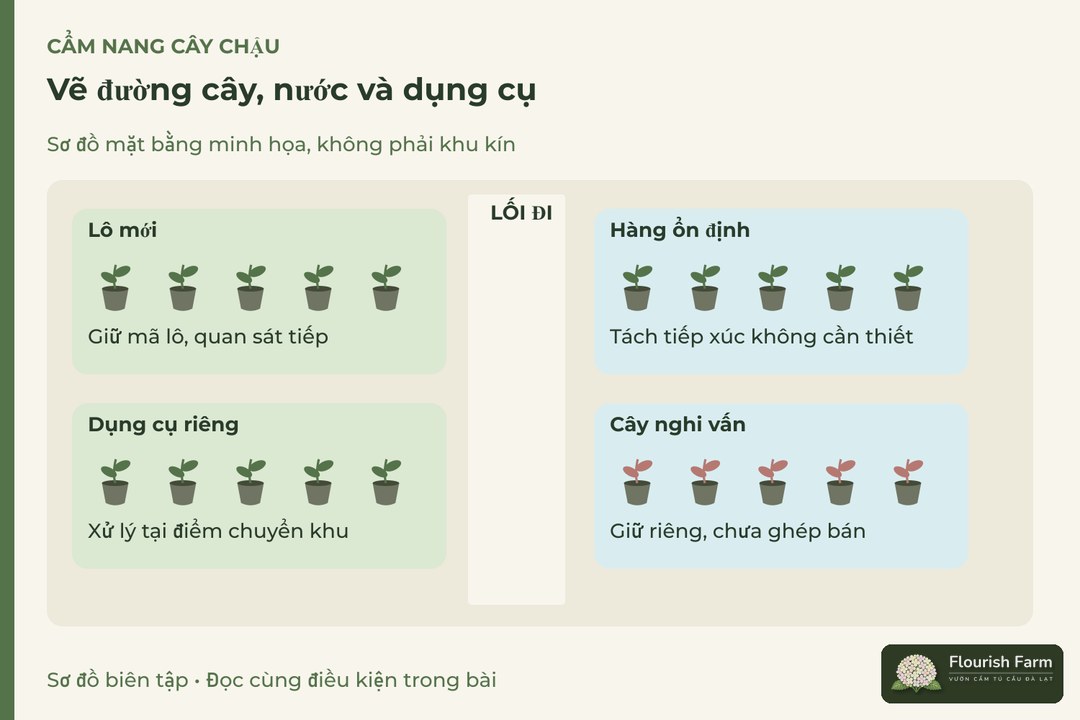 vẽ đường cây, nước và dụng cụ: Lô mới, Hàng ổn định, Dụng cụ riêng, Cây nghi vấn
