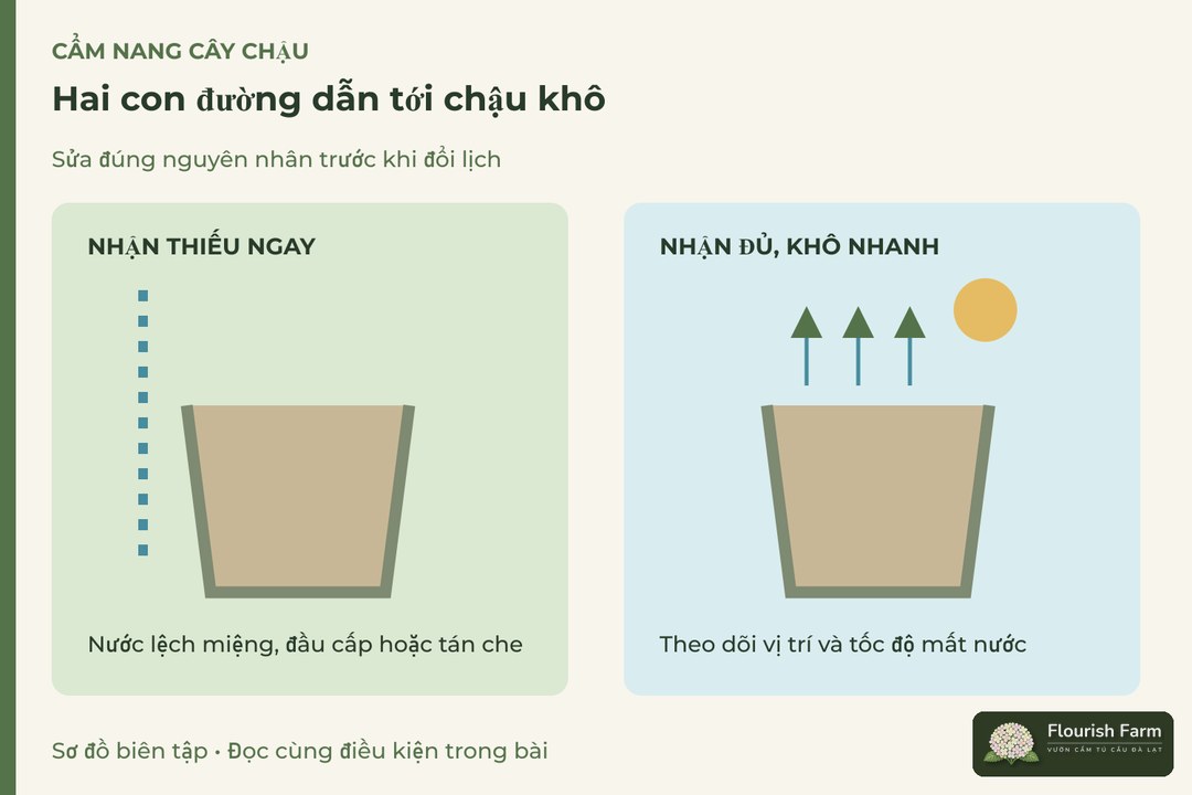 hai con đường dẫn tới chậu khô: Nhận thiếu ngay, Nhận đủ rồi khô