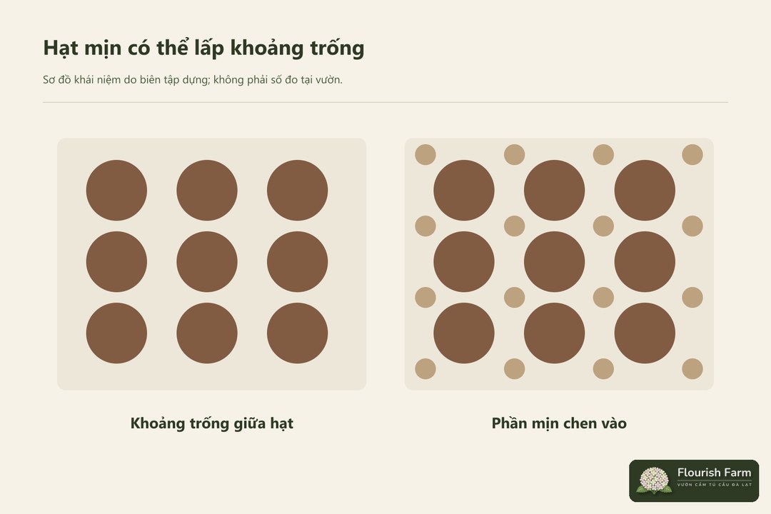 phần mịn có thể chiếm các khoảng trống giữa hạt lớn.