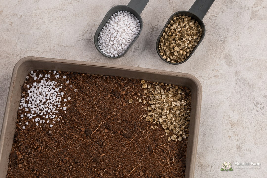 đong riêng perlite và vermiculite trước khi thay đổi hỗn hợp nền