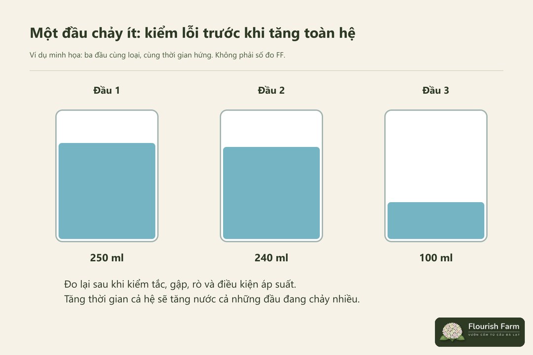 đầu chảy ít cần được kiểm trước khi tăng thời gian cả hệ.